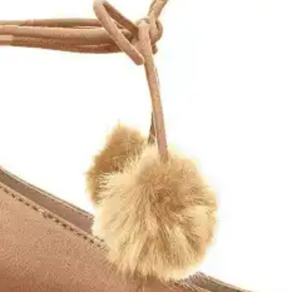 NWOB Charles David Libby Tan Microsuede Pom Pom Laceup Round Toe Pumps Heels 7.5 - Picture 5 of 12